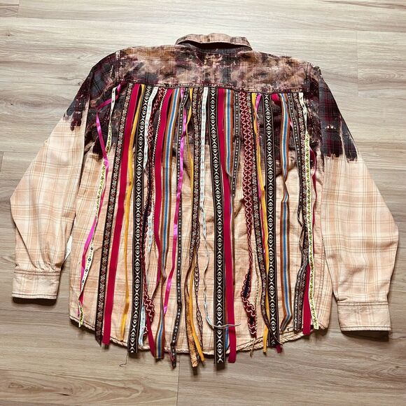 NWT Punkie’s Place Western Bleached Fringe Flannel Large SOLD OUT! - Picture 1 of 5
